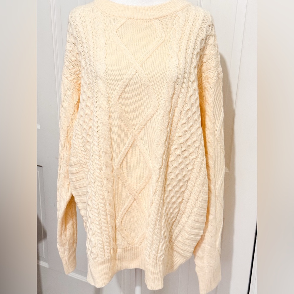 Aelfric Eden Cream Retro 90’s Cable Knit Sweater Oversized Warm Size L